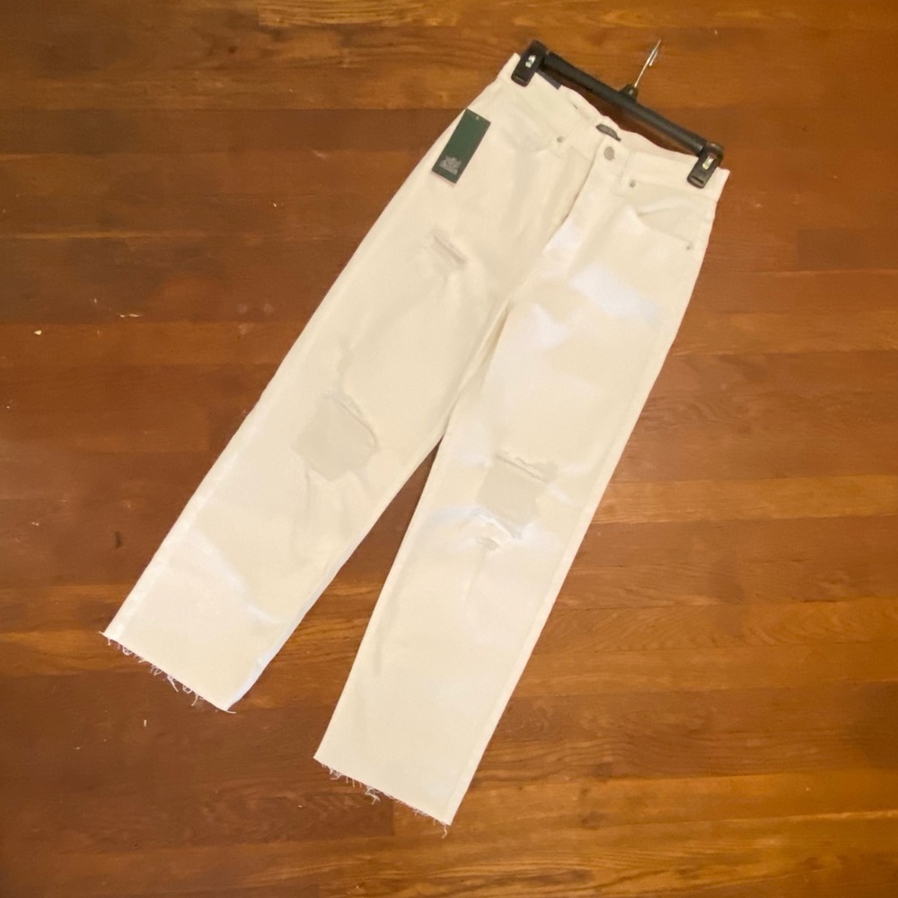 Highest Rise Straight Distressed Jeans -White